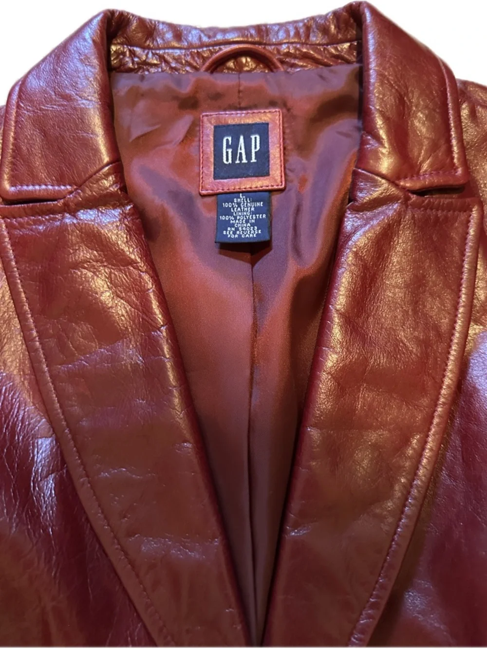 GAP Vintage Women's Burgundy Red Leather Blazer Jacket - Picture 3 of 4